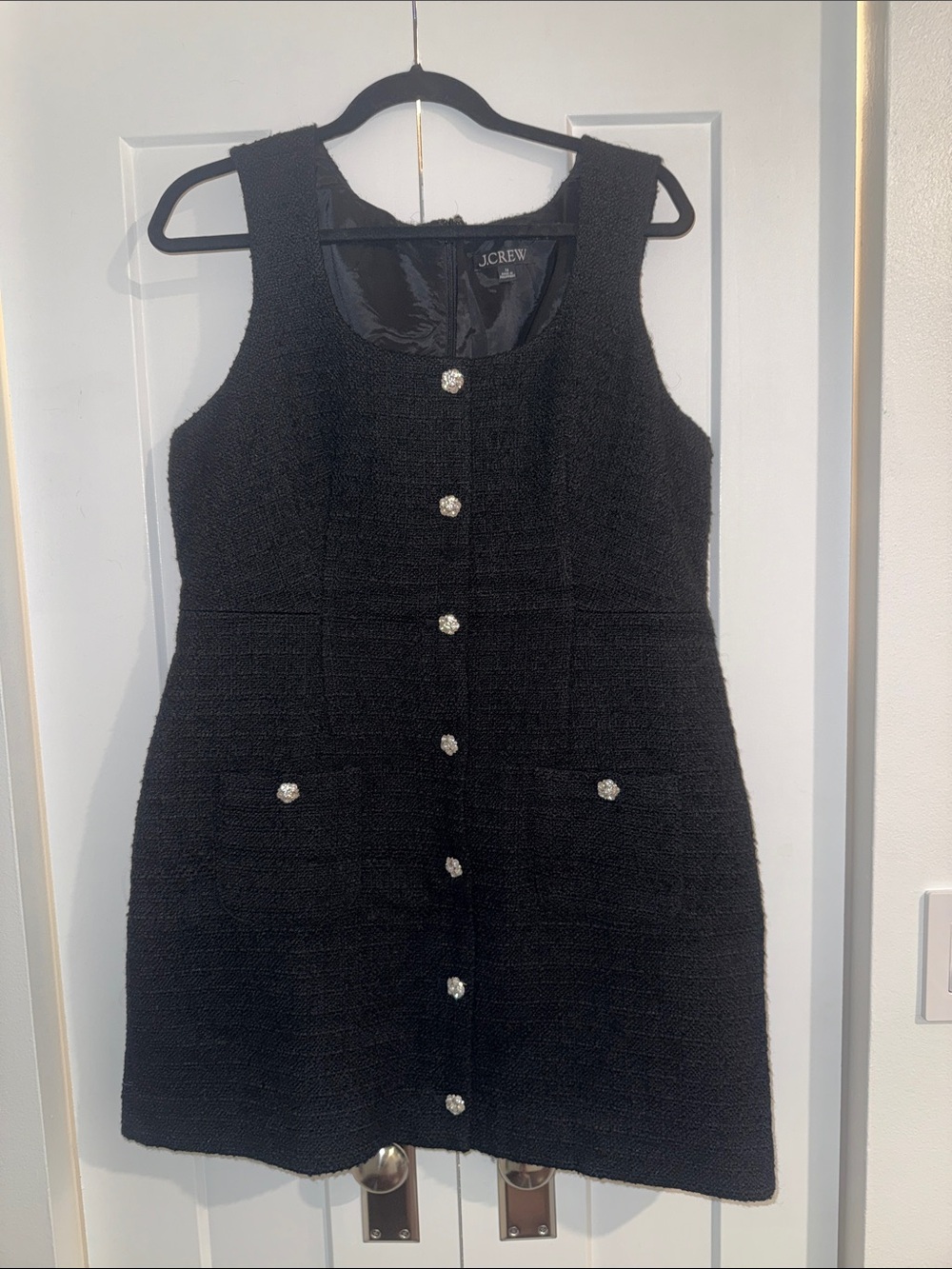 J. Crew Black Bouclé Sleeveless Button-Front Mini Dress